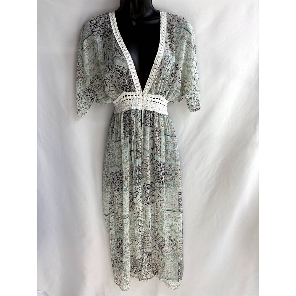 No Boundaries Juniors Lace Trim Kimono Boho Size S Bohemian Swim Cover Throw